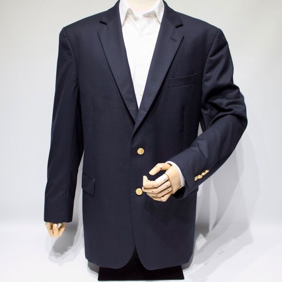 Brooks Brothers 346 Classic Navy Blue Blazer Gold Buttons 100% Wool Men Size 48L - Picture 1 of 15